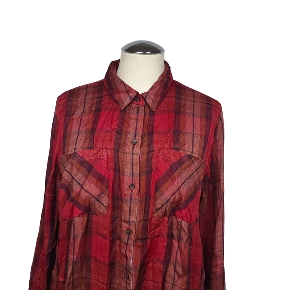 Lucky Brand Plaid Red Long Sleeves Button Down Shirt L - Picture 2 of 6
